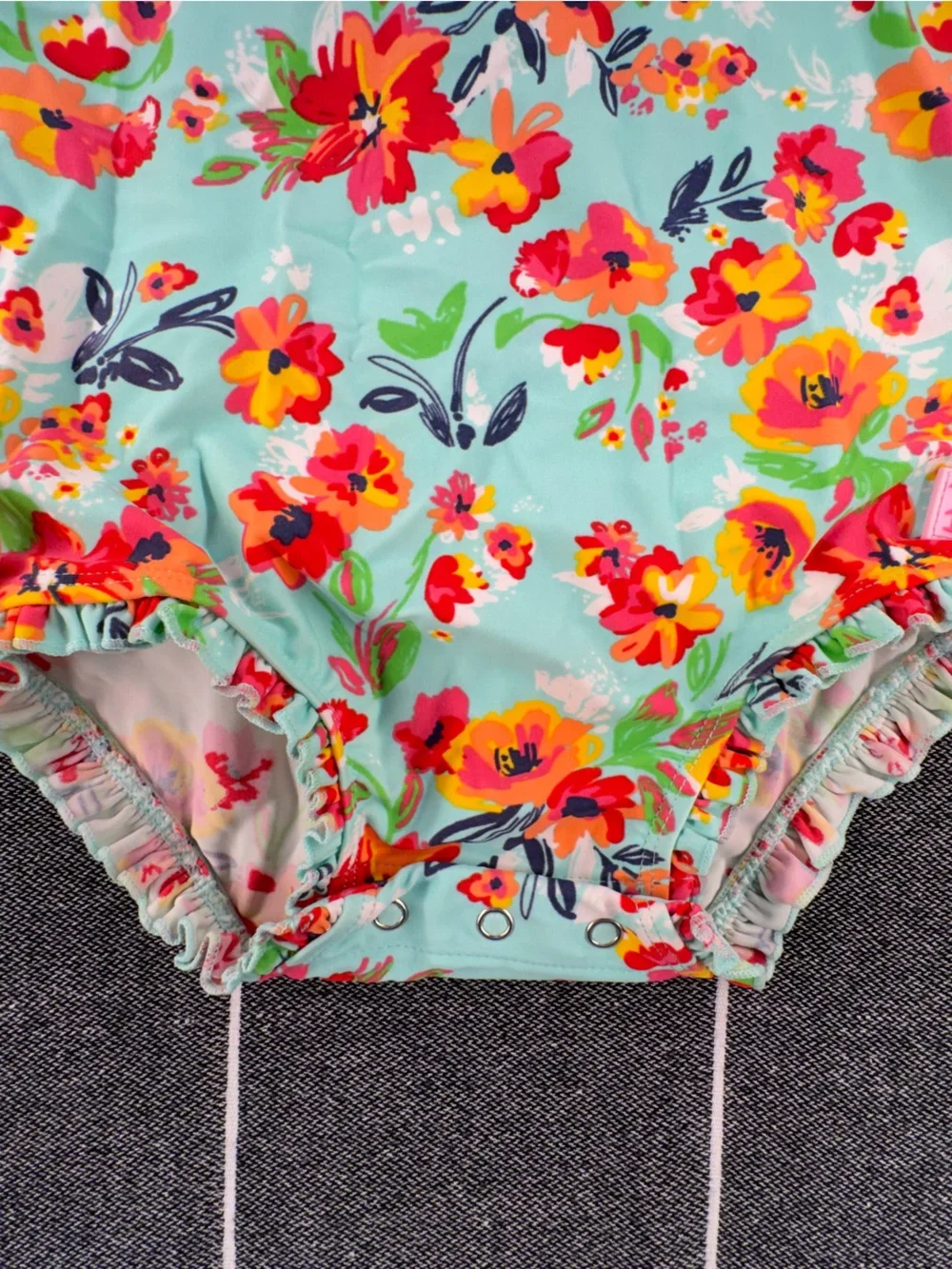 Tots Ruffle Butts Mint Floral Long-Sleeve Ruffle One-Piece with Coral Accents
